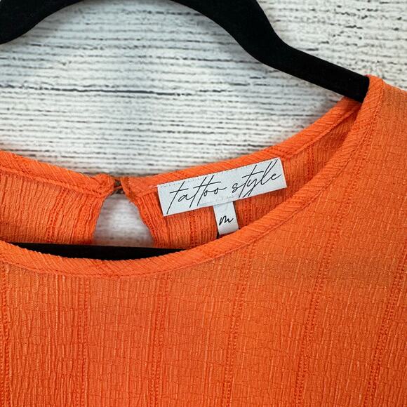 Tattoo Style Women's Orange Textured Puff Sleeve Mini Dress Size Medium - Picture 3 of 9